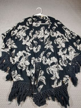 Roxy Black and White Floral Fringe Cover-Up